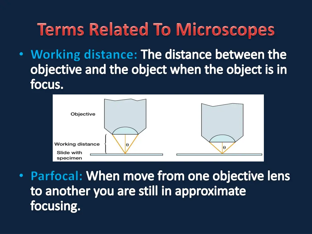 working distance the distance between