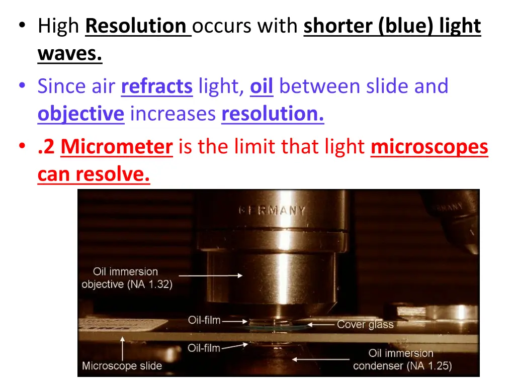 high resolution occurs with shorter blue light