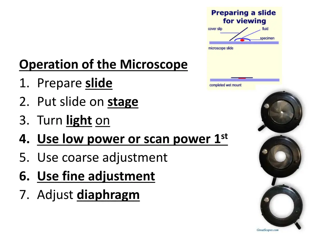 operation of the microscope 1 prepare slide