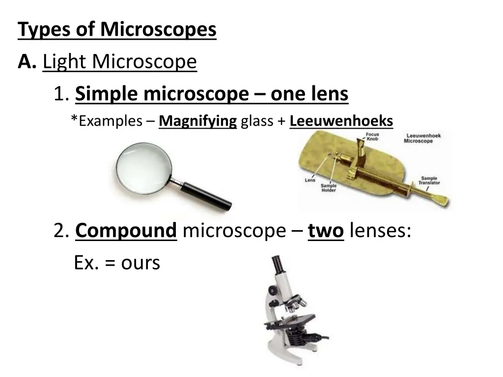 types of microscopes a light microscope 1 simple