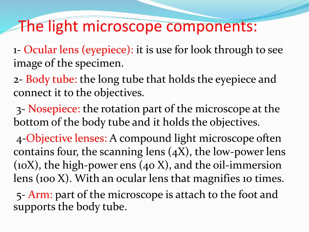 the light microscope components