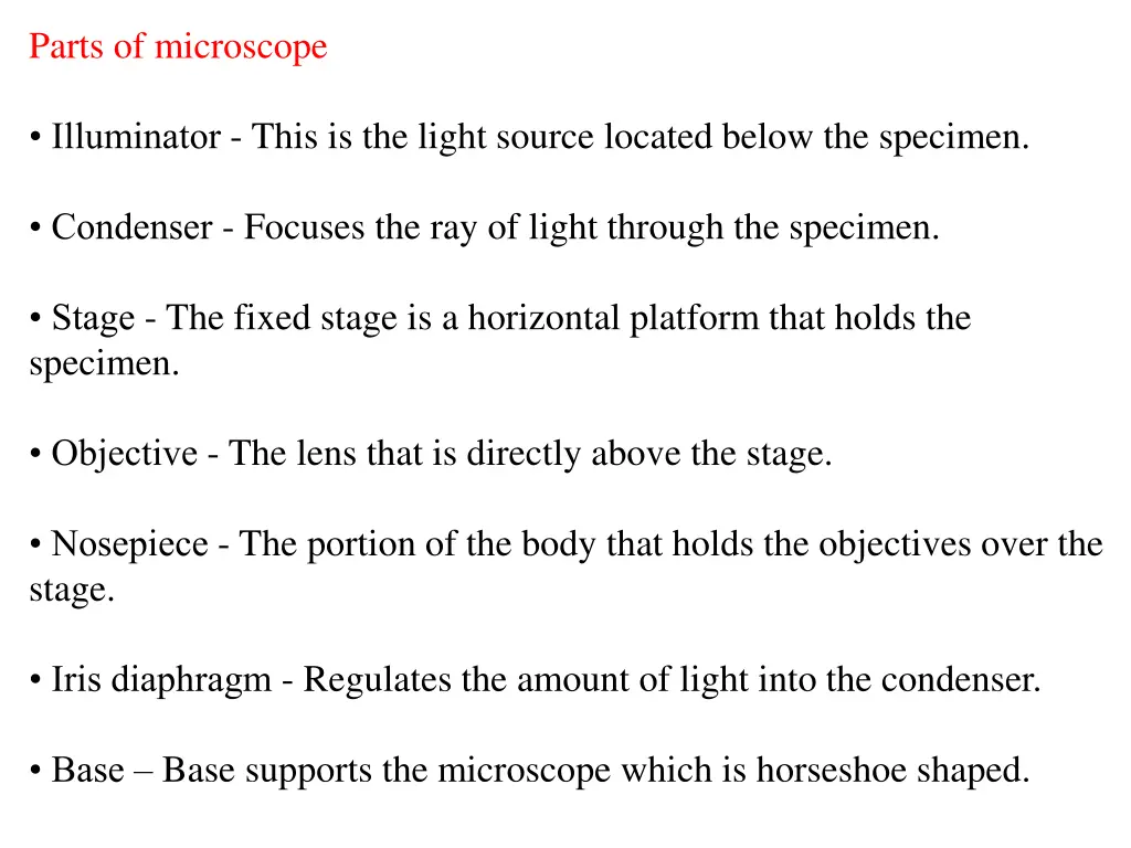 parts of microscope