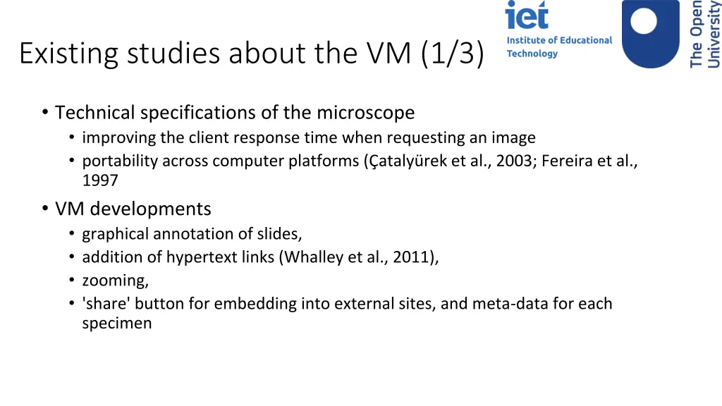 existing studies about the vm 1 3