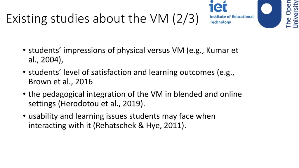 existing studies about the vm 2 3