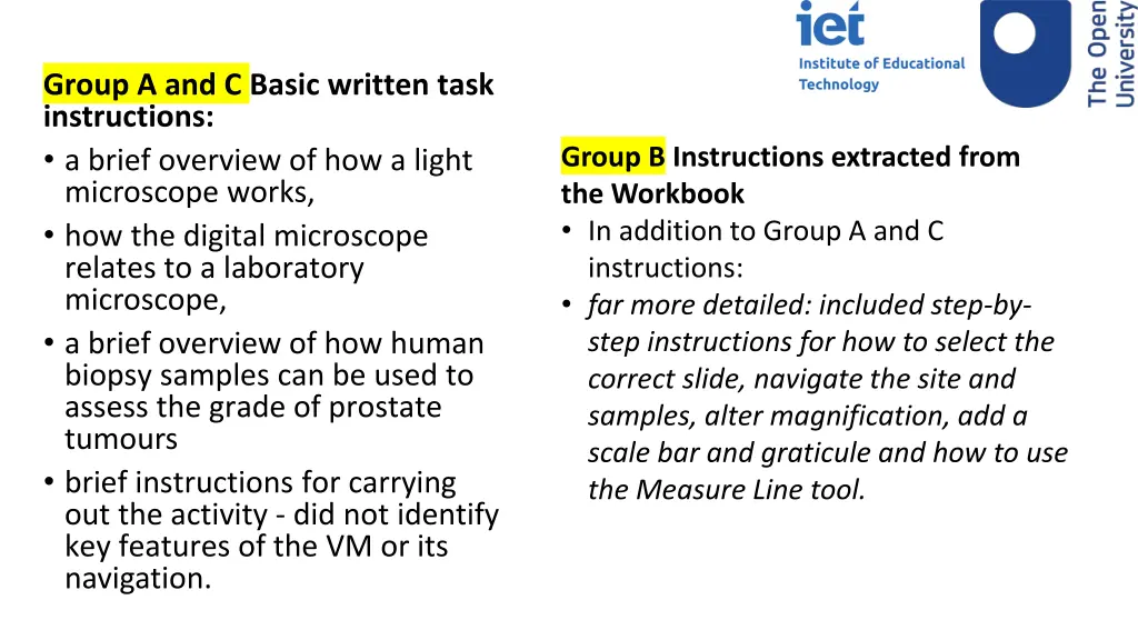 group a and c basic written task instructions