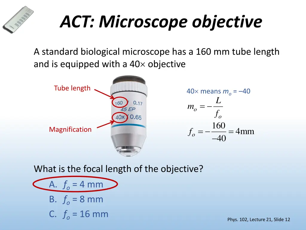 act microscope objective