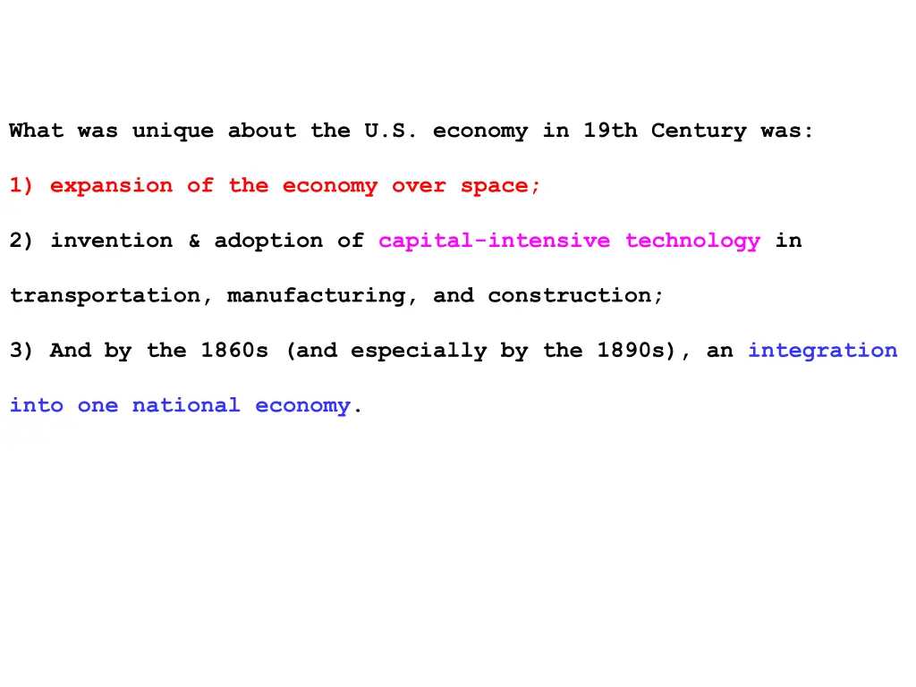 what was unique about the u s economy in 19th