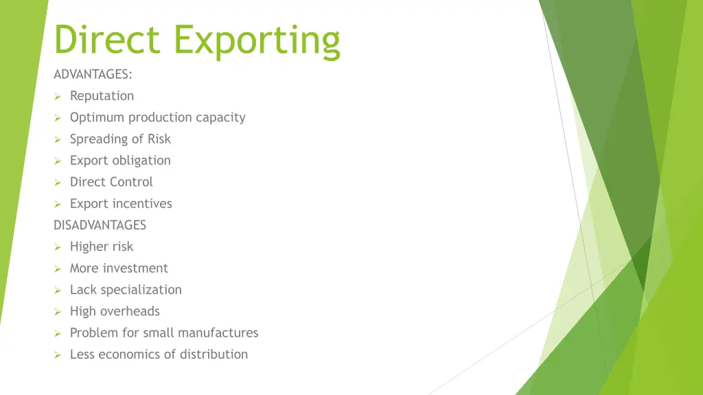 direct exporting advantages