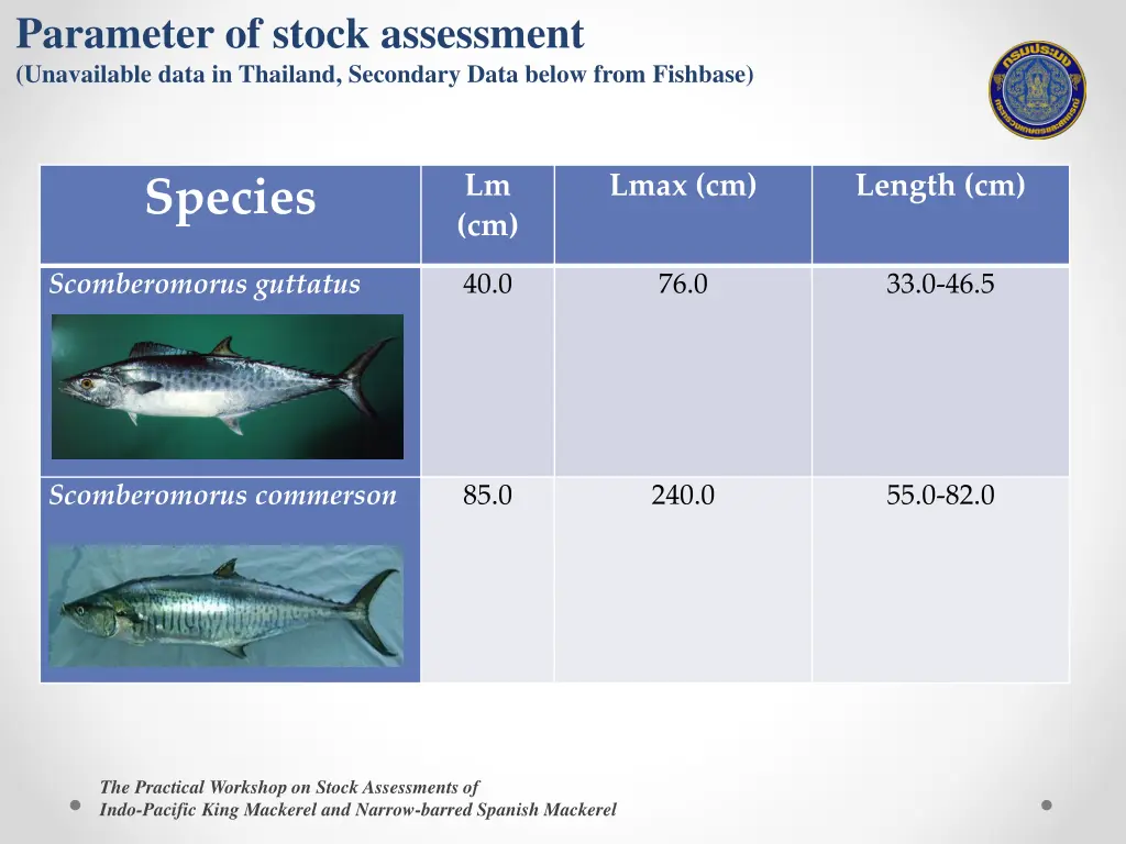 parameter of stock assessment unavailable data