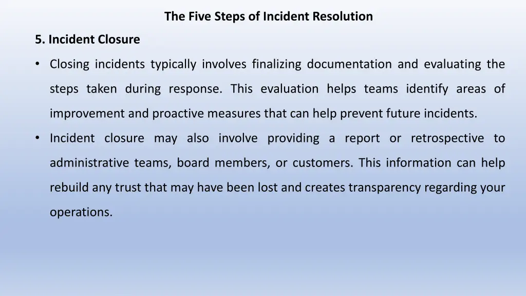 the five steps of incident resolution 5