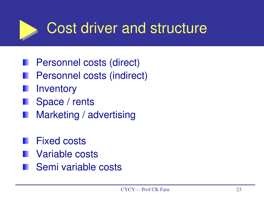 cost driver and structure