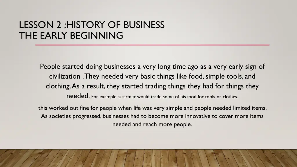 lesson 2 history of business the early beginning