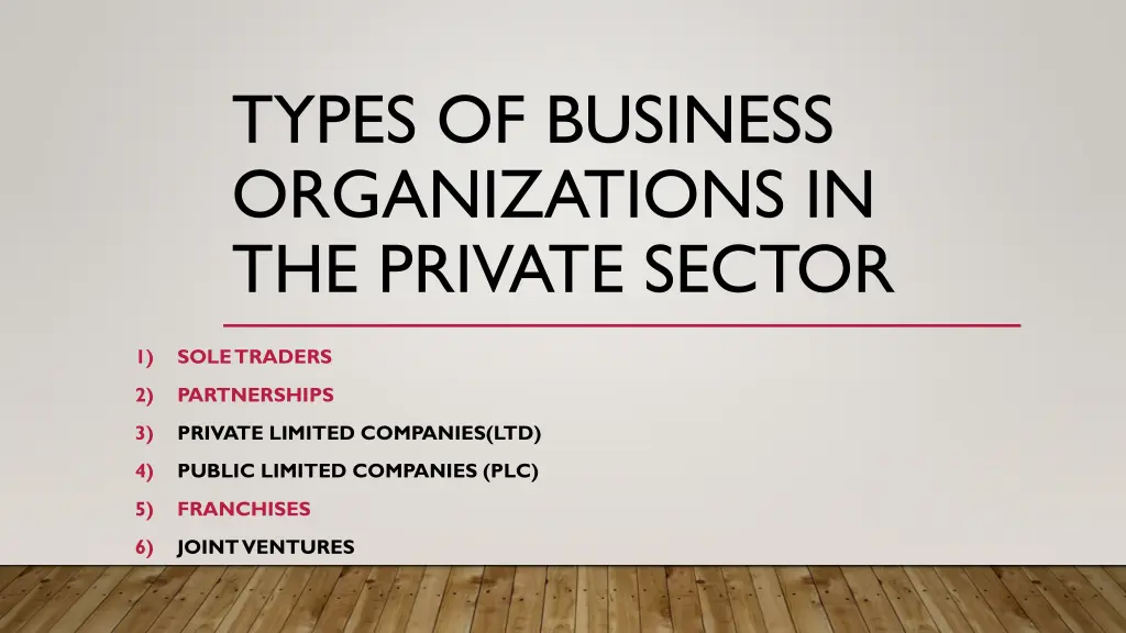 types of business organizations in the private