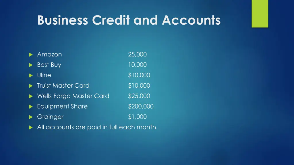 business credit and accounts