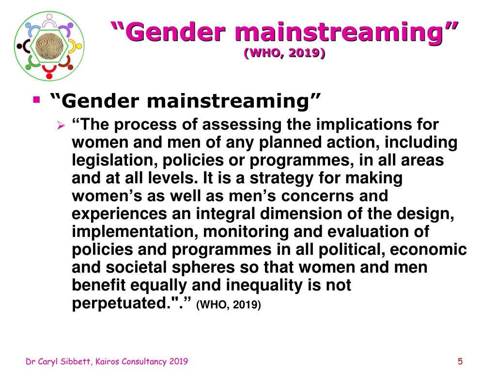 gender mainstreaming who 2019