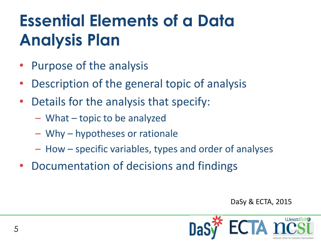 essential elements of a data analysis plan