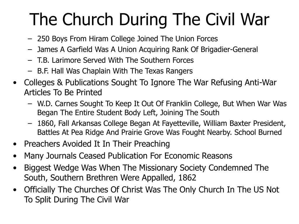 the church during the civil war 1