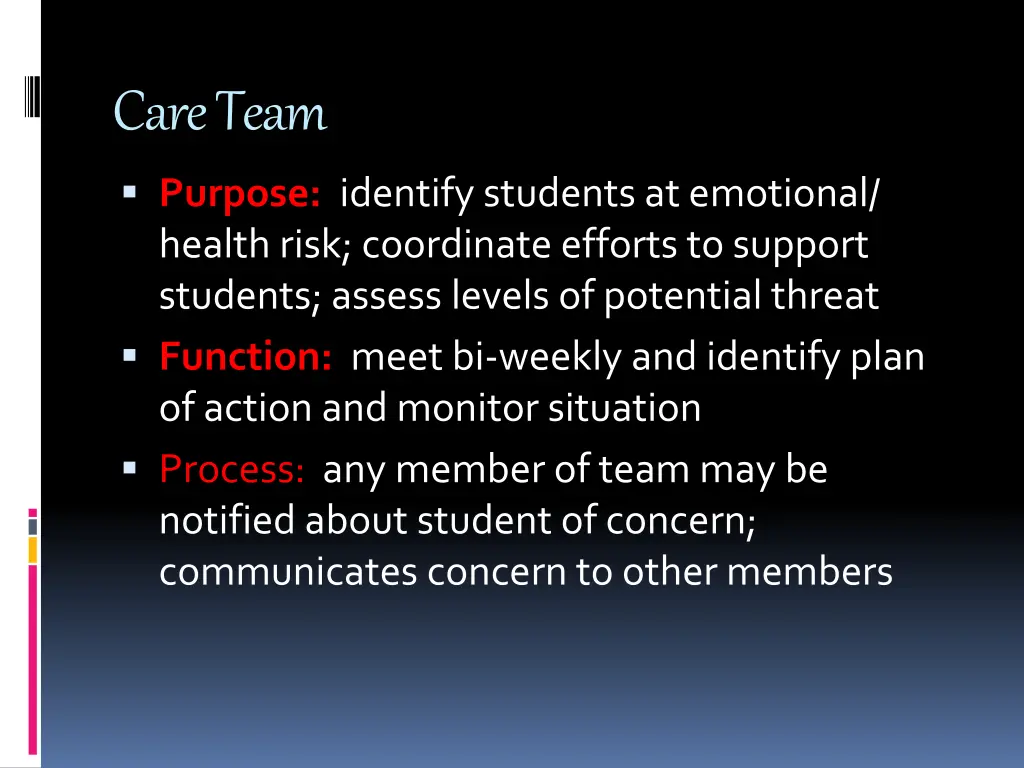 care team purpose identify students at emotional