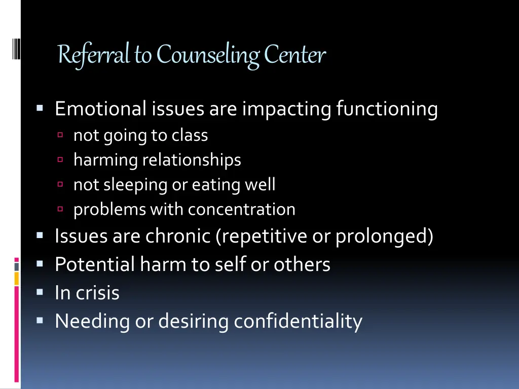 referral to counseling center