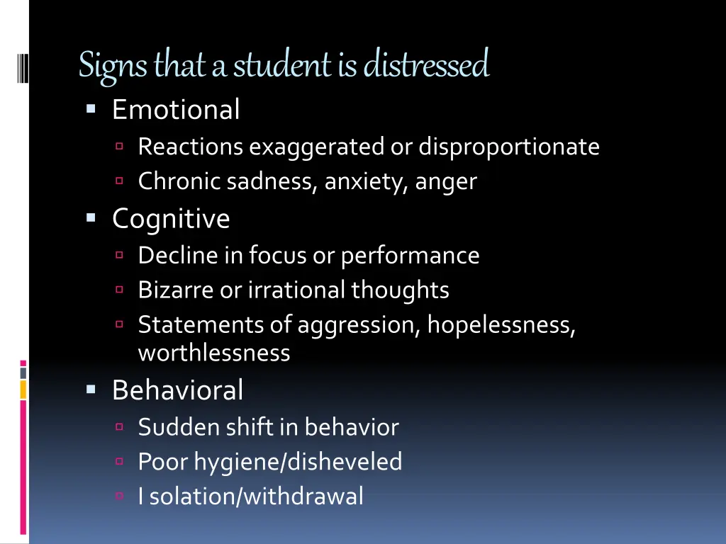 signs that a student is distressed emotional