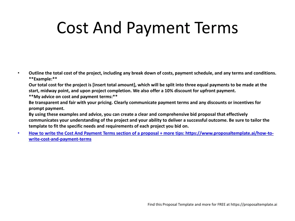 cost and payment terms