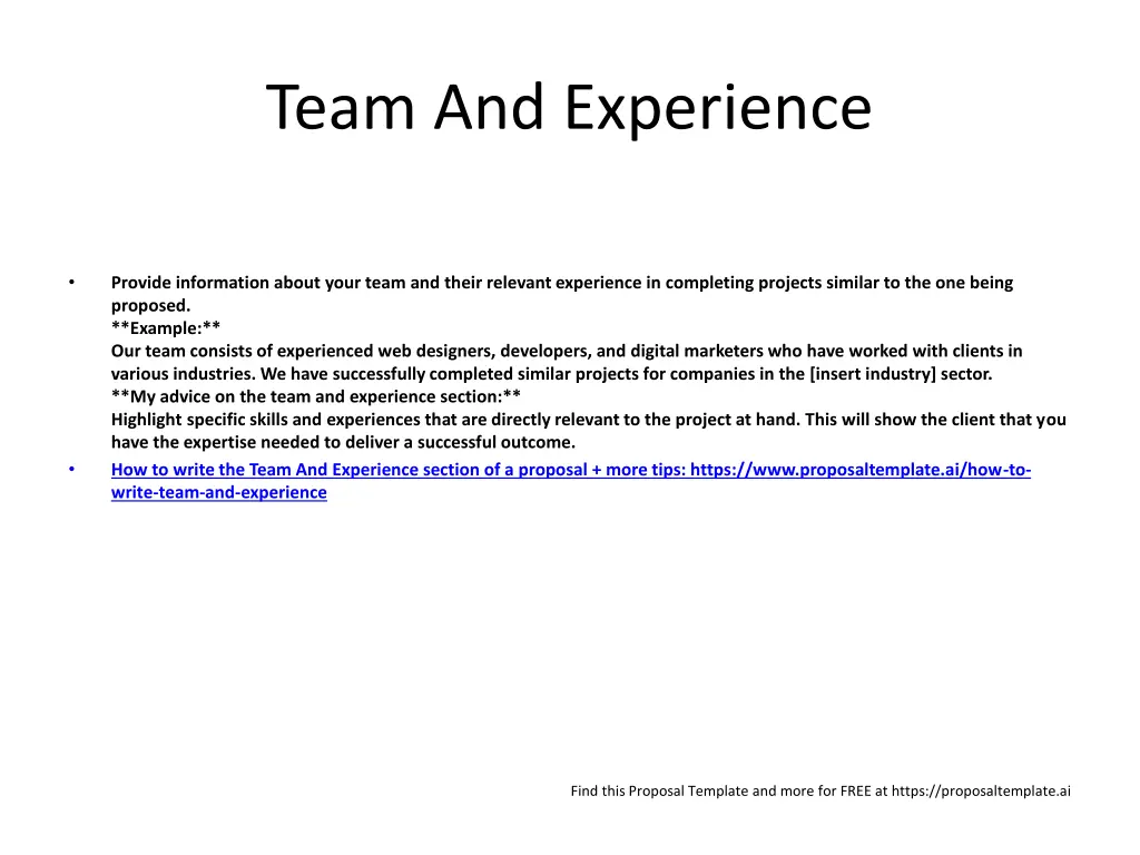 team and experience