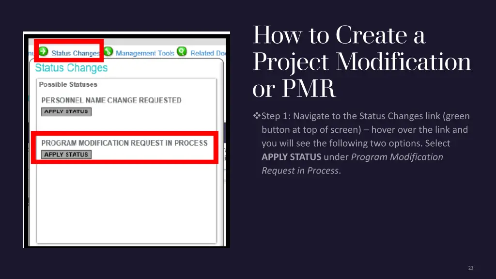 how to create a project modification or pmr 2