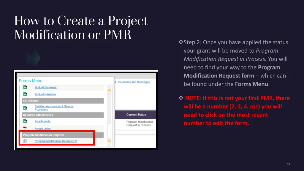 how to create a project modification or pmr 3