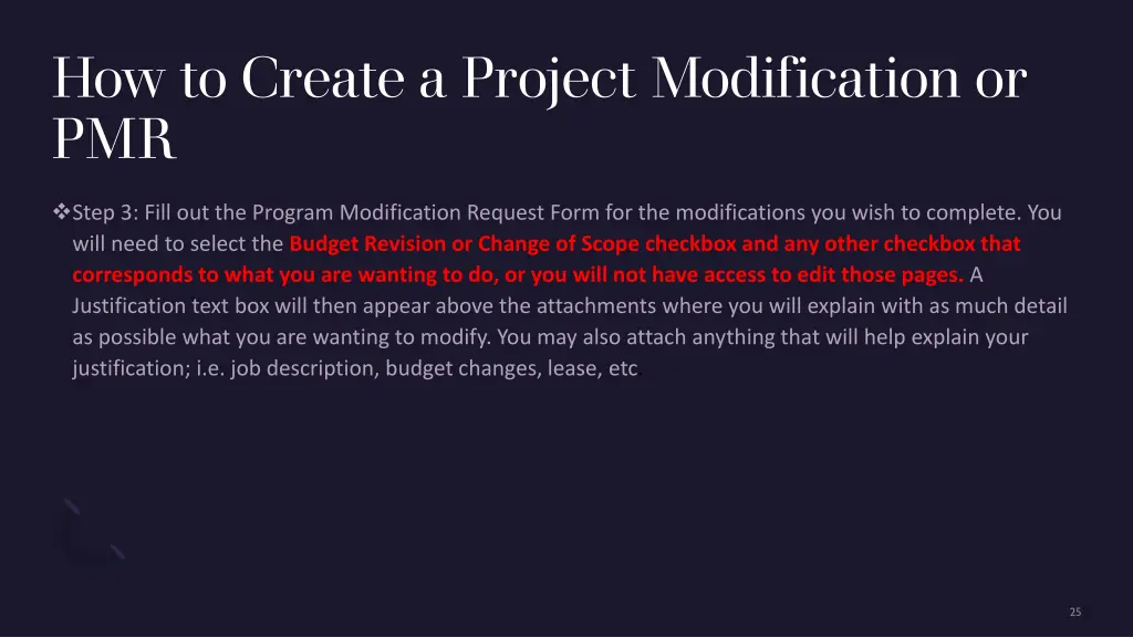 how to create a project modification or pmr 4