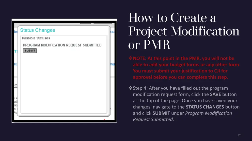 how to create a project modification or pmr 5