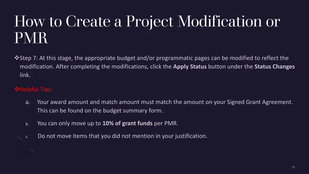 how to create a project modification or pmr 7