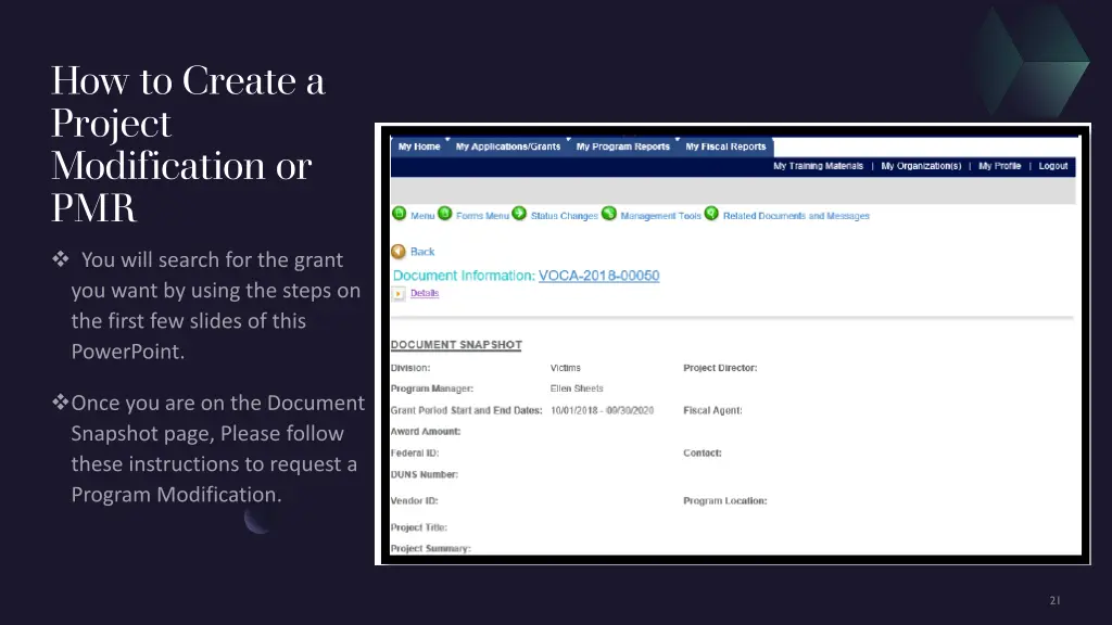 how to create a project modification or pmr