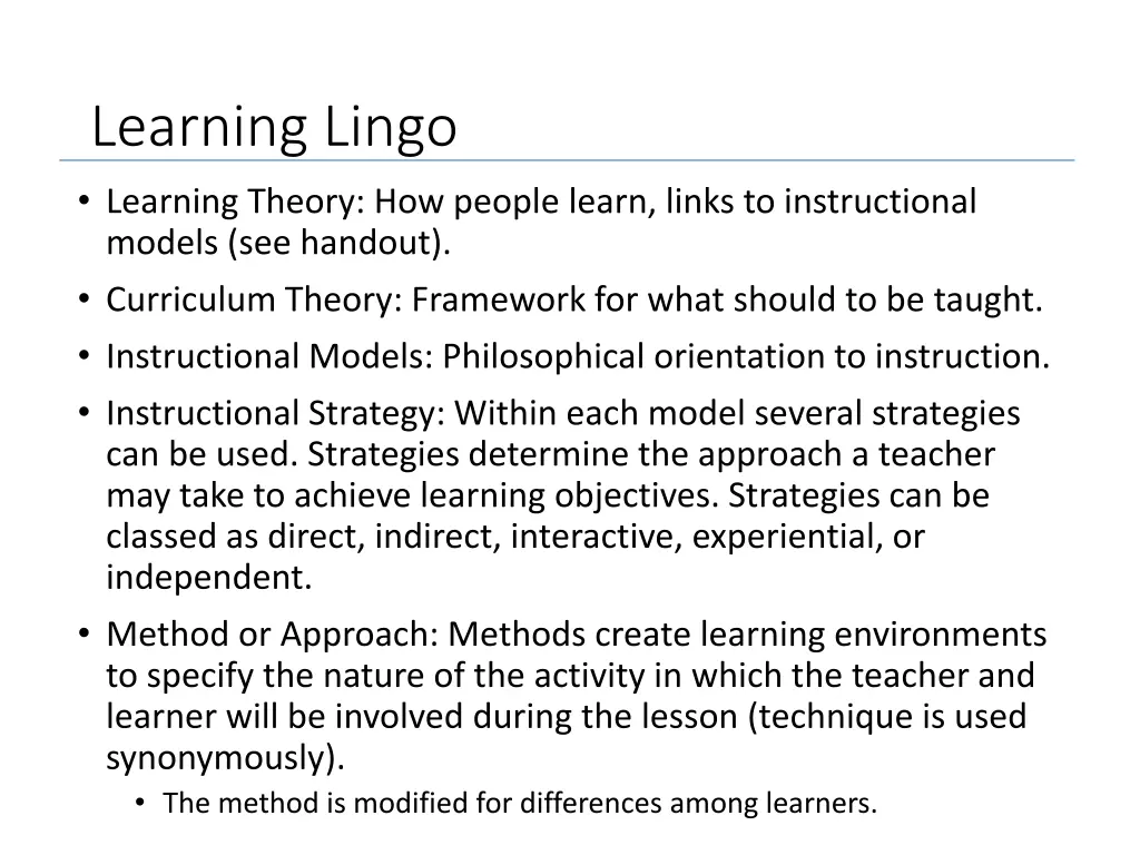 learning lingo learning theory how people learn