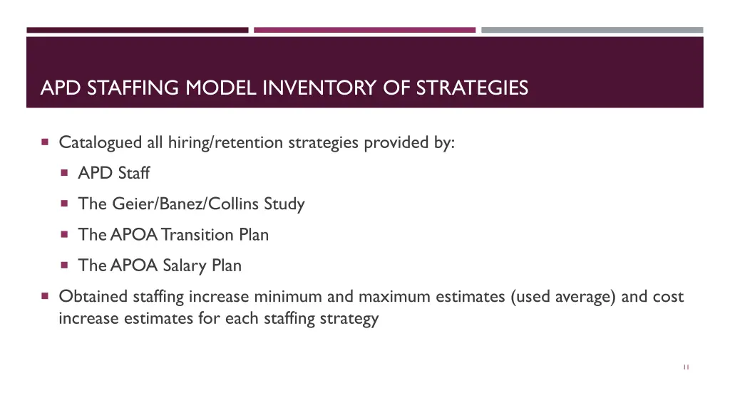 apd staffing model inventory of strategies