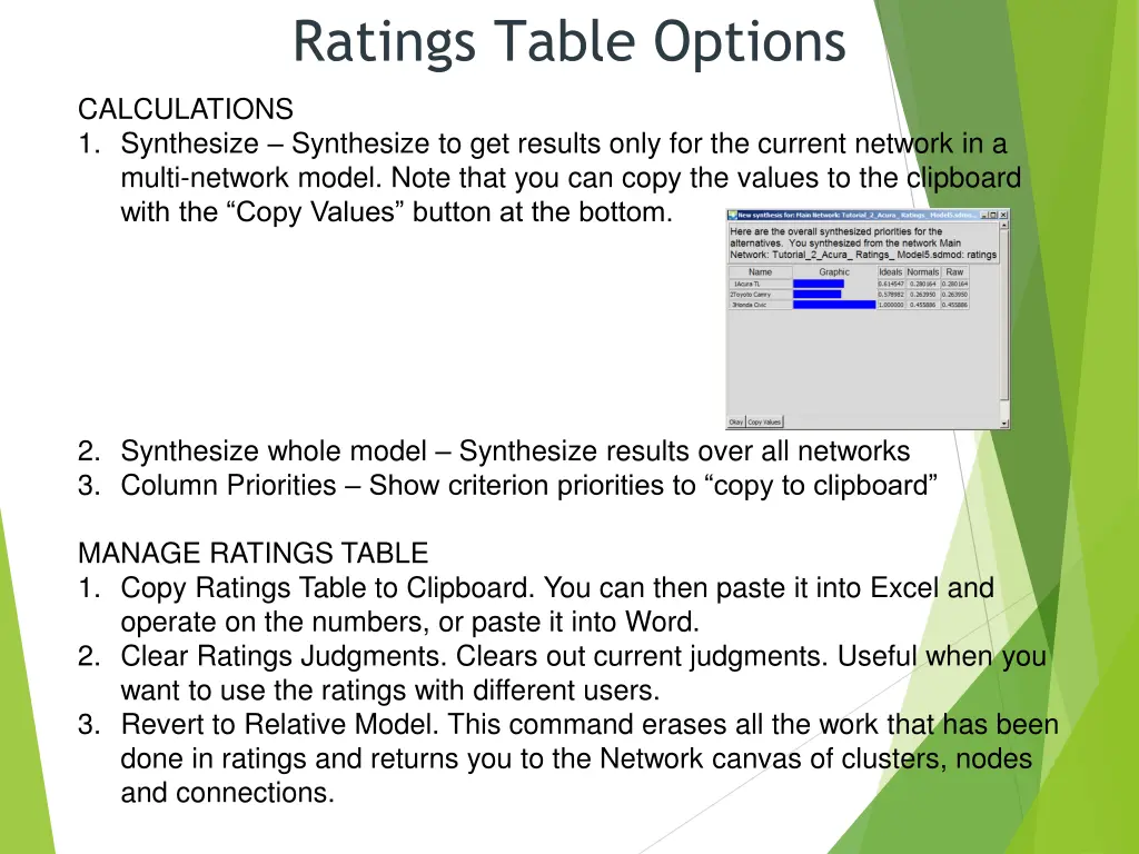 ratings table options 1