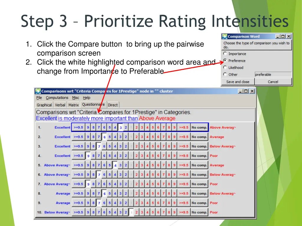 step 3 prioritize rating intensities