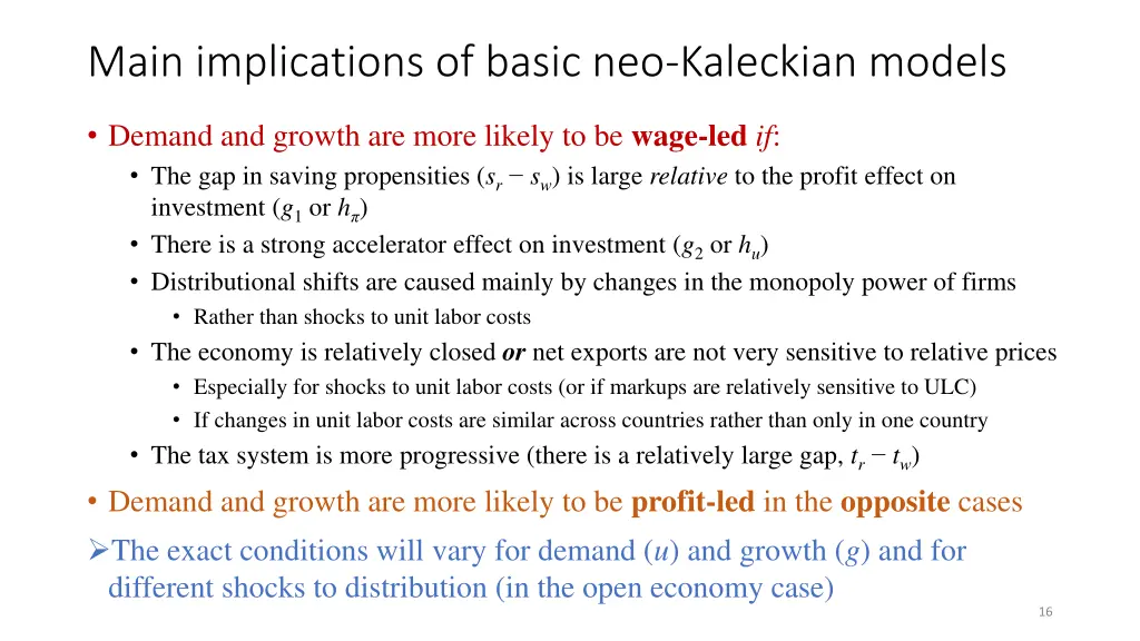 main implications of basic neo kaleckian models