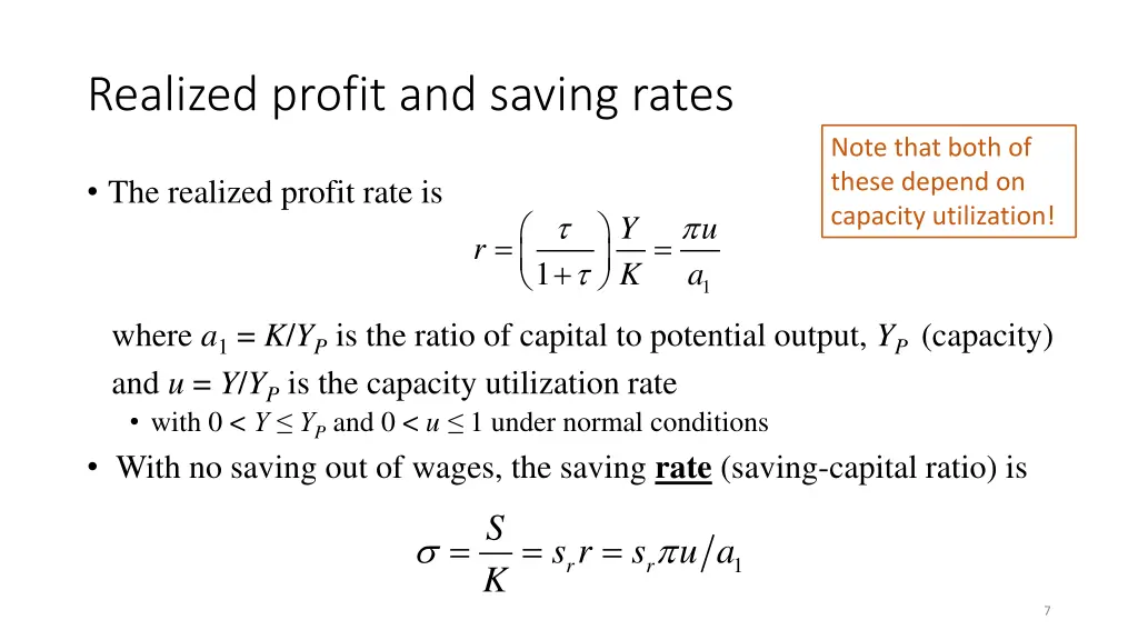 realized profit and saving rates