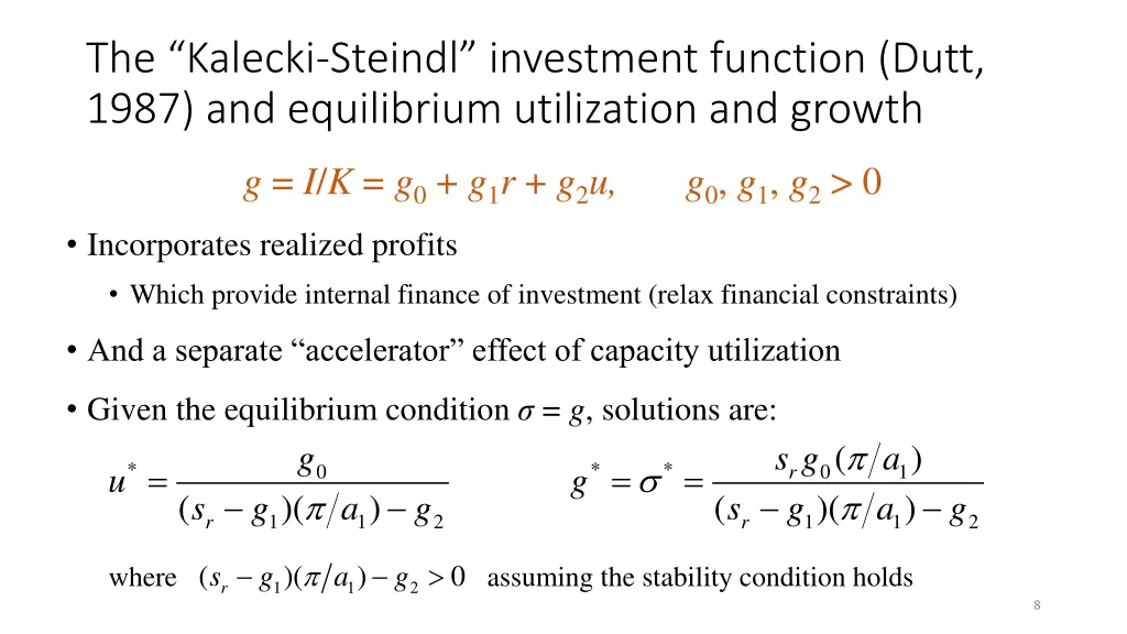 the kalecki steindl investment function dutt 1987