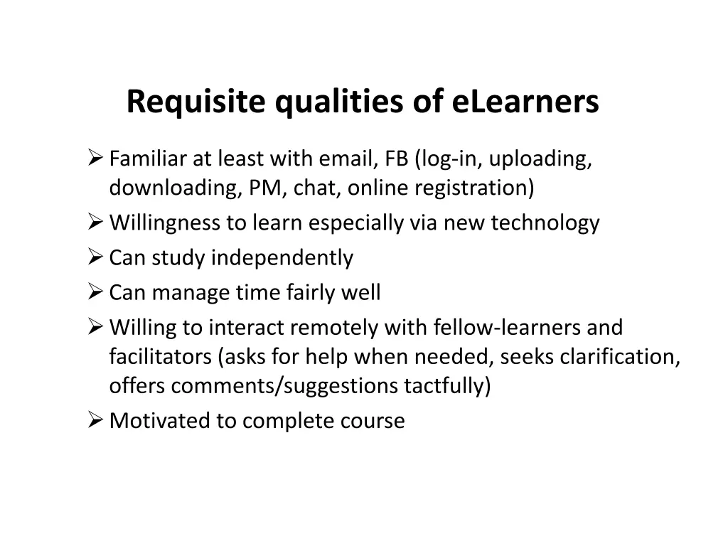 requisite qualities of elearners