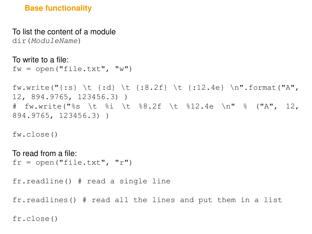 base functionality