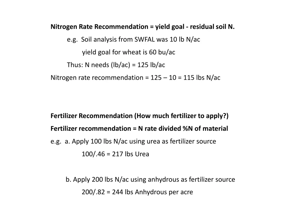 nitrogen rate recommendation yield goal residual