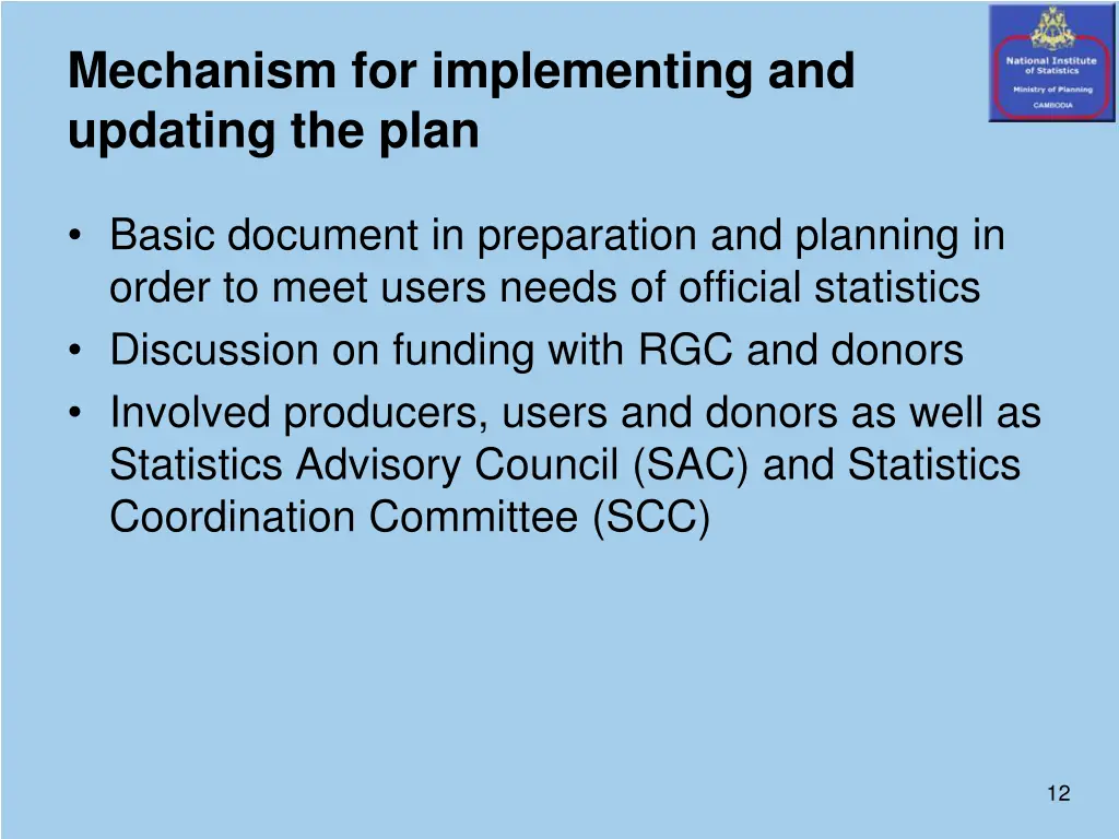 mechanism for implementing and updating the plan