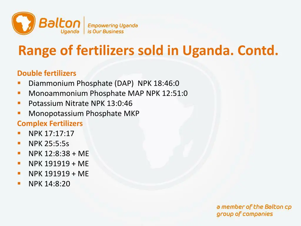 range of fertilizers sold in uganda contd