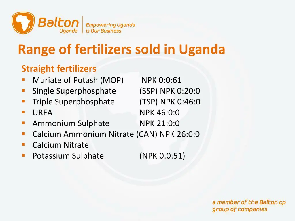 range of fertilizers sold in uganda