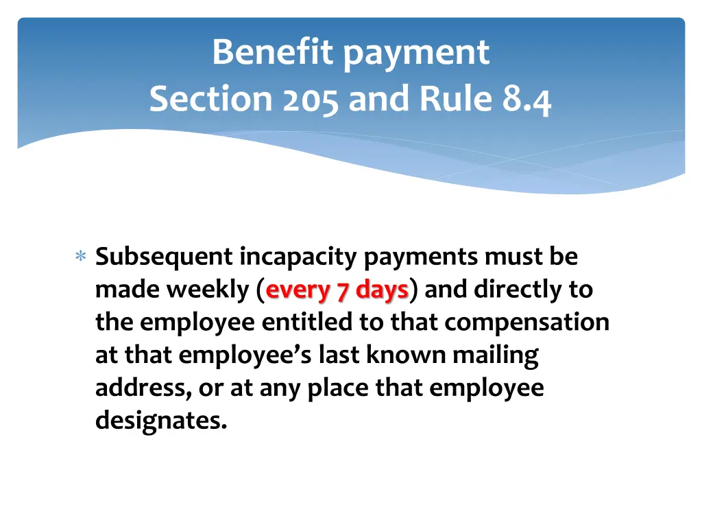 benefit payment section 205 and rule 8 4