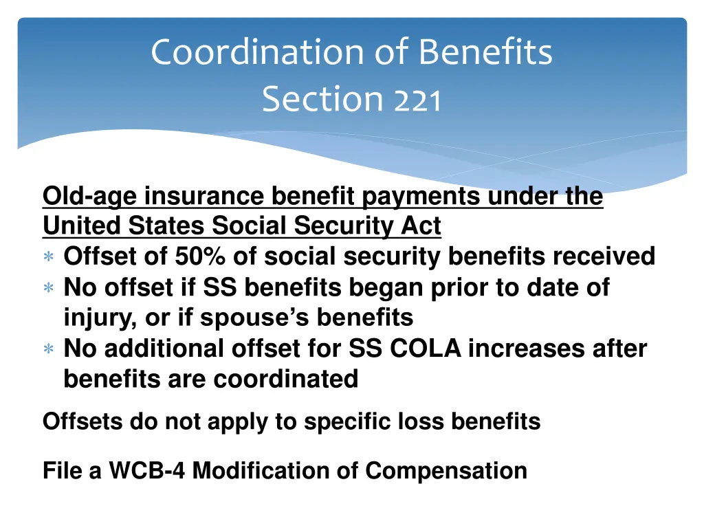 coordination of benefits section 221