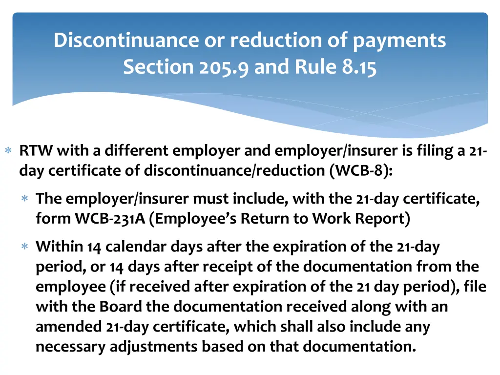 discontinuance or reduction of payments section 2