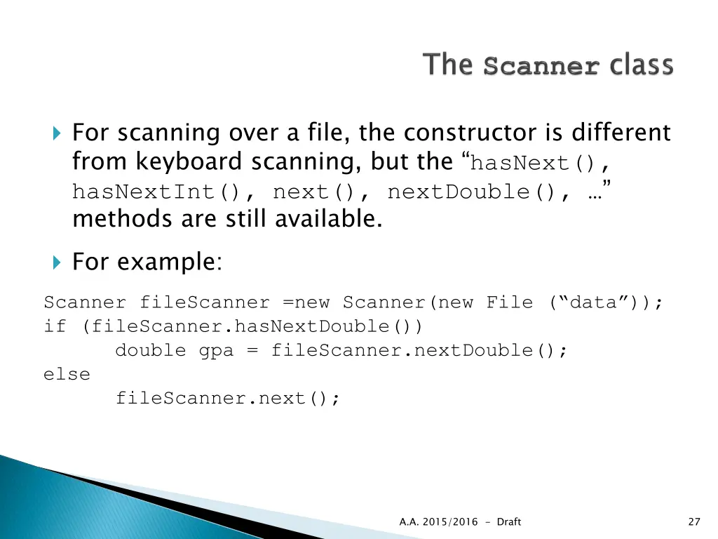 for scanning over a file the constructor