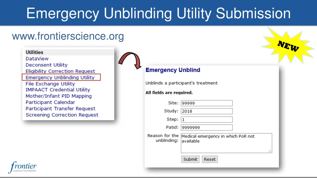 emergency unblinding utility submission